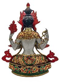 [chenrezig], Buddhist Handmade Statue, [partly Gold Plated], [stone Setting, Face Painted] And [traditional Color Finishing]