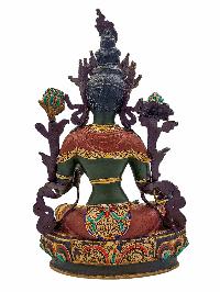 [green Tara], Buddhist Handmade Statue, [partly Gold Plated], [stone Setting] And [traditional Color Finishing]