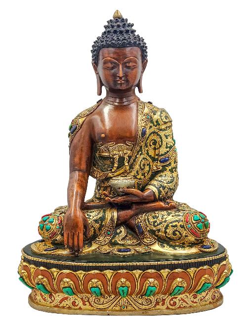 [shakyamuni Buddha], Buddhist Handmade Statue, [partly Gold Plated], [stone Setting] And [traditional Color Finishing]