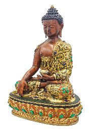 [shakyamuni Buddha], Buddhist Handmade Statue, [partly Gold Plated], [stone Setting] And [traditional Color Finishing]