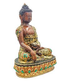 [shakyamuni Buddha], Buddhist Handmade Statue, [partly Gold Plated], [stone Setting] And [traditional Color Finishing]