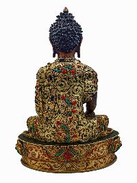 [shakyamuni Buddha], Buddhist Handmade Statue, [partly Gold Plated], [stone Setting] And [traditional Color Finishing]