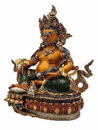 [yellow Jambhala], Buddhist Handmade Statue, [partly Gold Plated], [stone Setting, Face Painted] And [traditional Color Finishing]