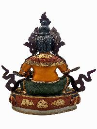 [yellow Jambhala], Buddhist Handmade Statue, [partly Gold Plated], [stone Setting, Face Painted] And [traditional Color Finishing]