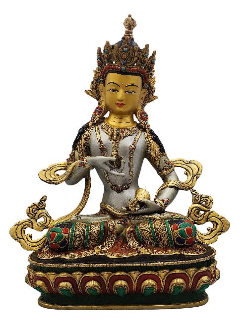 [vajrasattva], Buddhist Handmade Statue, [partly Gold Plated], [stone Setting, Face Painted] And [traditional Color Finishing]