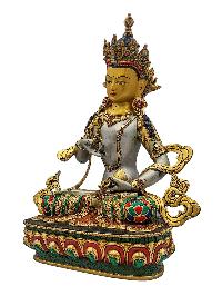 [vajrasattva], Buddhist Handmade Statue, [partly Gold Plated], [stone Setting, Face Painted] And [traditional Color Finishing]