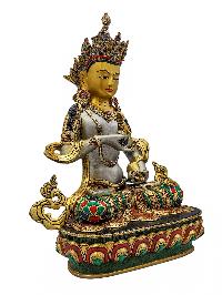 [vajrasattva], Buddhist Handmade Statue, [partly Gold Plated], [stone Setting, Face Painted] And [traditional Color Finishing]