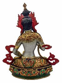 [vajrasattva], Buddhist Handmade Statue, [partly Gold Plated], [stone Setting, Face Painted] And [traditional Color Finishing]