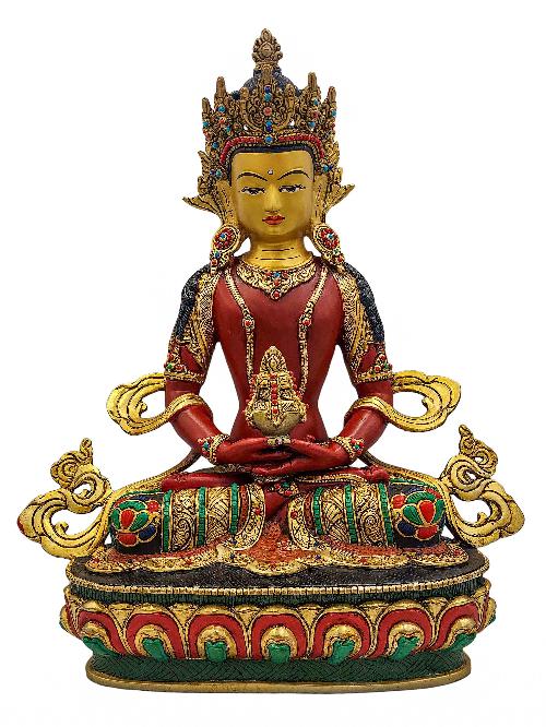 [aparimita], Buddhist Handmade Statue, [partly Gold Plated], [stone Setting, Face Painted] And [traditional Color Finishing]