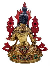 [white Tara], Buddhist Handmade Statue, [face Painted], [stone Setting] And [gold Plated]