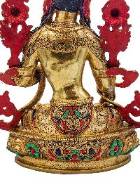 [white Tara], Buddhist Handmade Statue, [face Painted], [stone Setting] And [gold Plated]