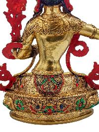 [manjushree], Buddhist Handmade Statue, [face Painted], [stone Setting] And [gold Plated]