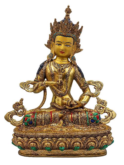 [vajrasattva], Buddhist Handmade Statue, [face Painted], [stone Setting] And [gold Plated]