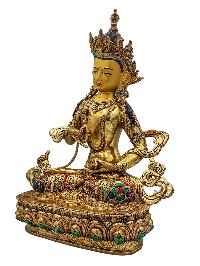 [vajrasattva], Buddhist Handmade Statue, [face Painted], [stone Setting] And [gold Plated]