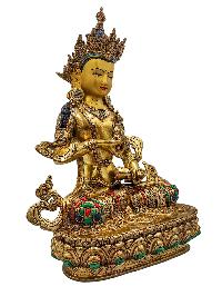 [vajrasattva], Buddhist Handmade Statue, [face Painted], [stone Setting] And [gold Plated]