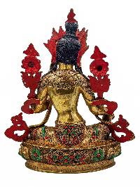 [green Tara], Buddhist Handmade Statue, [face Painted], [stone Setting] And [gold Plated]