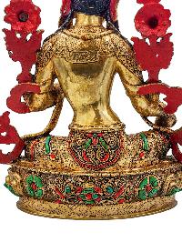 [green Tara], Buddhist Handmade Statue, [face Painted], [stone Setting] And [gold Plated]