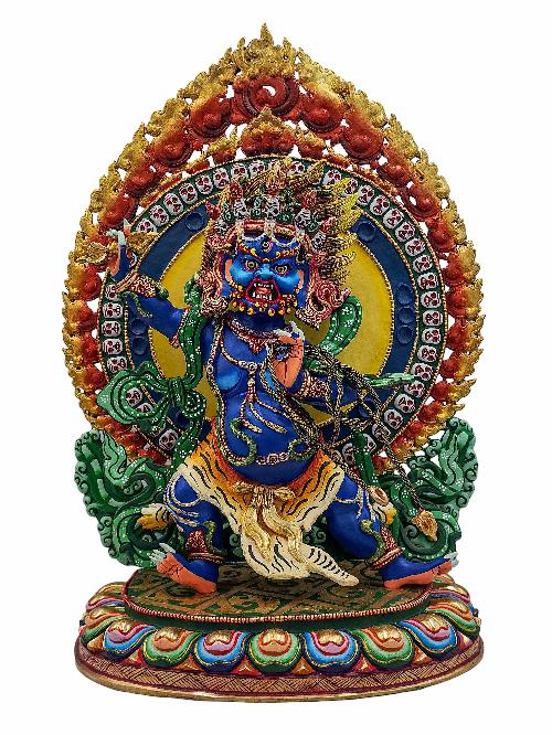 [vajrapani], Buddhist Handmade Statue, [partly Gold Plated], [stone Setting] And [traditional Color Finishing]