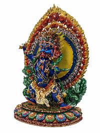 [vajrapani], Buddhist Handmade Statue, [partly Gold Plated], [stone Setting] And [traditional Color Finishing]