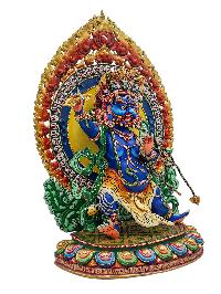 [vajrapani], Buddhist Handmade Statue, [partly Gold Plated], [stone Setting] And [traditional Color Finishing]