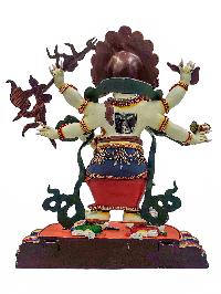 [white Mahakala], Buddhist Handmade Statue, [partly Gold Plated], [stone Setting] And [traditional Color Finishing]