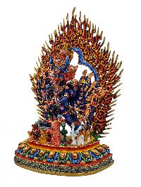 [yamantaka], Buddhist Handmade Statue, [partly Gold Plated], [stone Setting] And [traditional Color Finishing]