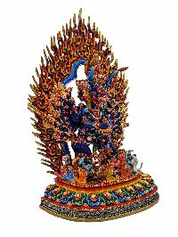 [yamantaka], Buddhist Handmade Statue, [partly Gold Plated], [stone Setting] And [traditional Color Finishing]