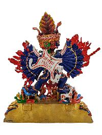 [yamantaka], Buddhist Handmade Statue, [partly Gold Plated], [stone Setting] And [traditional Color Finishing]