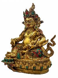 [yellow Jambhala], Buddhist Handmade Statue, [face Painted], [stone Setting] And [gold Plated]