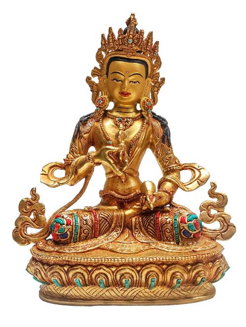 [vajrasattva], Buddhist Handmade Statue, [face Painted], [stone Setting] And [gold Plated]