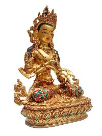 [vajrasattva], Buddhist Handmade Statue, [face Painted], [stone Setting] And [gold Plated]