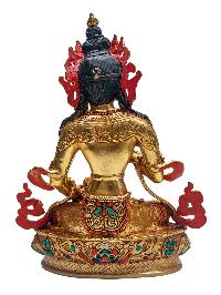 [vajrasattva], Buddhist Handmade Statue, [face Painted], [stone Setting] And [gold Plated]