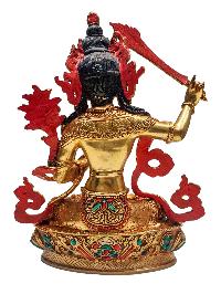 [manjushri], Buddhist Handmade Statue, [face Painted], [stone Setting] And [gold Plated]