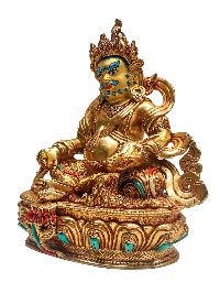 [yellow Jambhala], Buddhist Handmade Statue, [face Painted], [stone Setting] And [gold Plated]