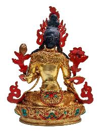 [white Tara], Buddhist Handmade Statue, [face Painted], [stone Setting] And [gold Plated]