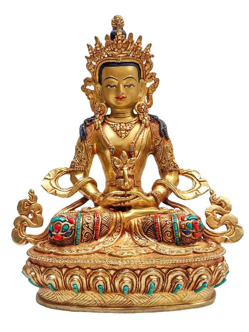 [aparimita], Buddhist Handmade Statue, [face Painted], [stone Setting] And [gold Plated]