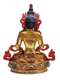 [aparimita], Buddhist Handmade Statue, [face Painted], [stone Setting] And [gold Plated]