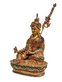 [padmasambhava], Buddhist Handmade Statue, [face Painted], [stone Setting] And [gold Plated]