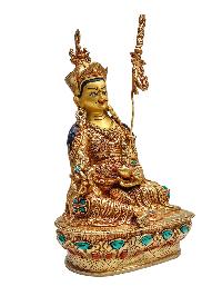 [padmasambhava], Buddhist Handmade Statue, [face Painted], [stone Setting] And [gold Plated]