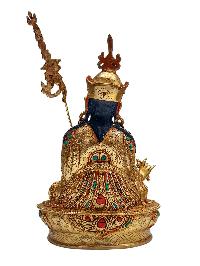 [padmasambhava], Buddhist Handmade Statue, [face Painted], [stone Setting] And [gold Plated]