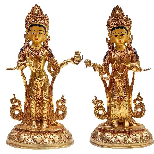 [mandarava Yeshe Tsogyal] , Buddhist Handmade Statue, [face Painted],  And [gold Plated]