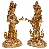 [mandarava Yeshe Tsogyal] , Buddhist Handmade Statue, [face Painted],  And [gold Plated]