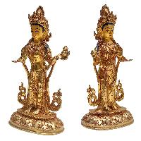 [mandarava Yeshe Tsogyal] , Buddhist Handmade Statue, [face Painted],  And [gold Plated]