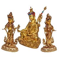 Padmasambahva With Wives ,[mandarava Yeshe Tsogyal , Buddhist Handmade Statue, [face Painted],  And [gold Plated]