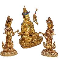 Padmasambahva With Wives ,[mandarava Yeshe Tsogyal , Buddhist Handmade Statue, [face Painted],  And [gold Plated]