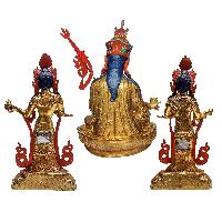 Padmasambahva With Wives ,[mandarava Yeshe Tsogyal , Buddhist Handmade Statue, [face Painted],  And [gold Plated]