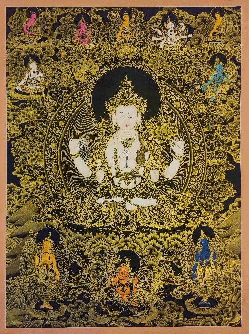 [chenrezig], Buddhist Traditional Painting, Hand Painted, [real Gold]