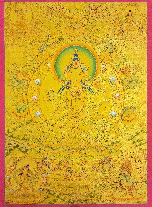 [chenrezig], Buddhist Traditional Painting, Hand Painted, [real Gold]