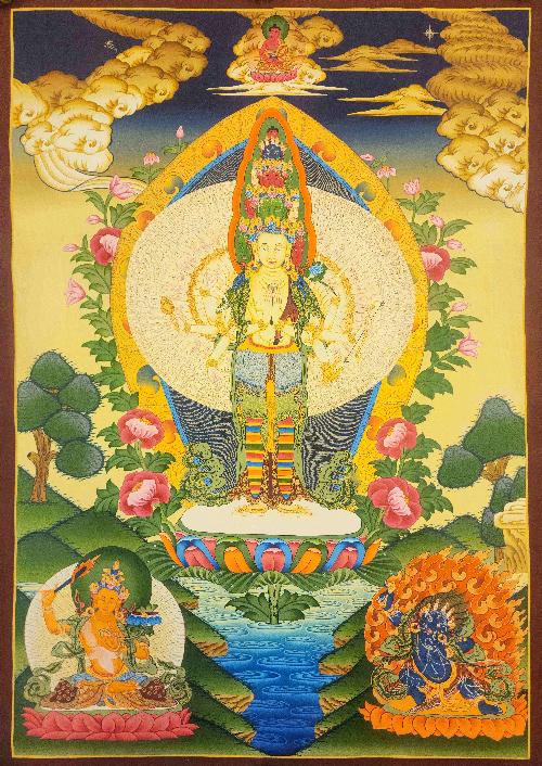 [sahasrabhuja Avalokitesvara], Buddhist Traditional Painting, Hand Painted, [real Gold]