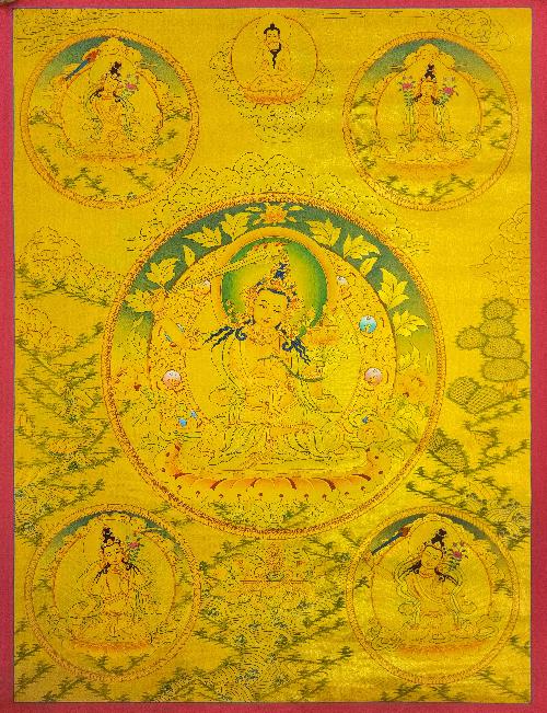 [five Dhyani Manjushri], Buddhist Traditional Painting, Hand Painted, [real Gold]